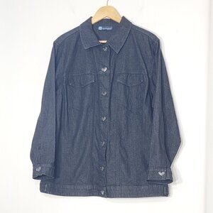 Penningtons Black Jean Jacket Cotton Blend Pocket Oversized Heart Snap X 10-12